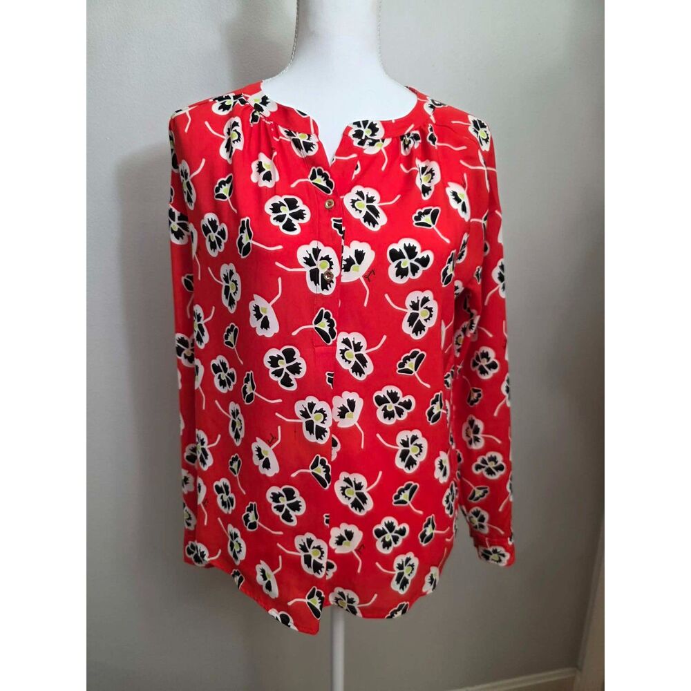 Juicy Couture Floral Blouse Coral Red Black White Size Small S